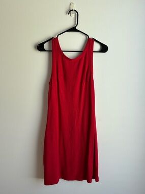 Red Sleeveless Shift Cotton/Linen Blend Dress - Classic Women's Dress